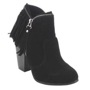 Yoki women’s fringe side zipper heel black